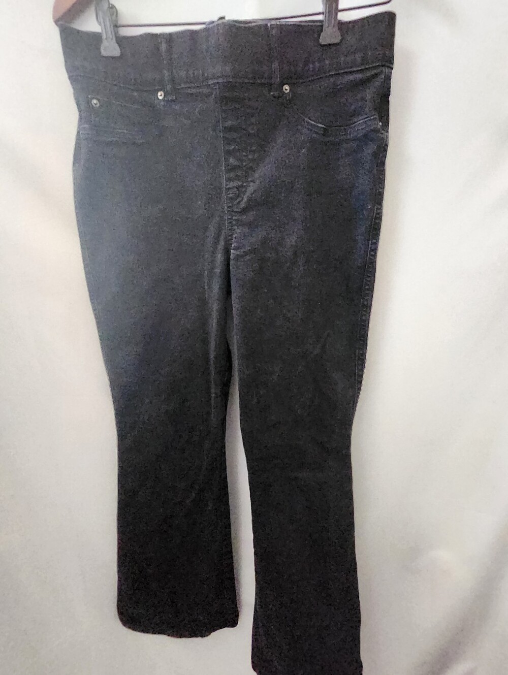Spanx Black Denim Flared Jeggings. Size Large